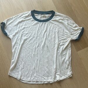 Madewell Ringer whisper tee, vintage navy trim, off white, Small